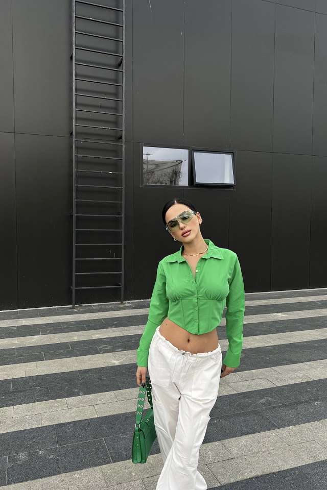 Yeşil Önü Düğmeli Crop Top ATE4174 - 4