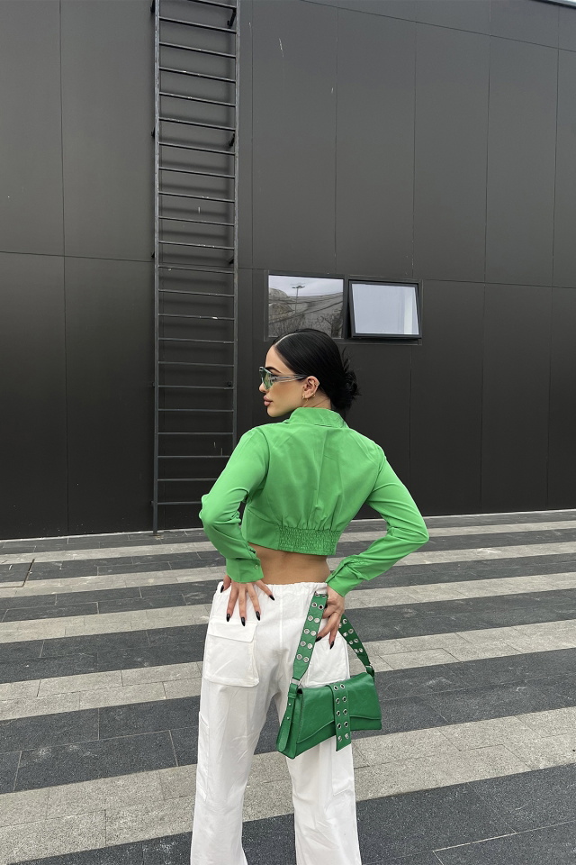 Yeşil Önü Düğmeli Crop Top ATE4174 - 5