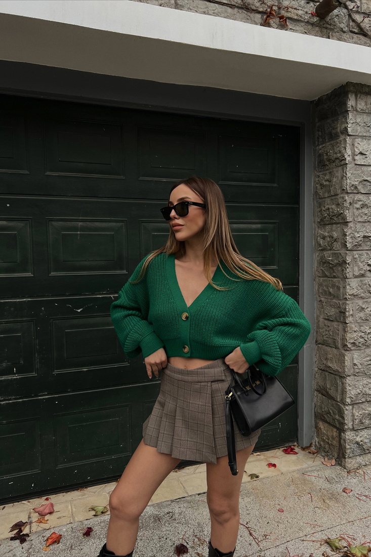 Yeşil Önü Düğmeli Triko Hırka ATE2594 - EYYO