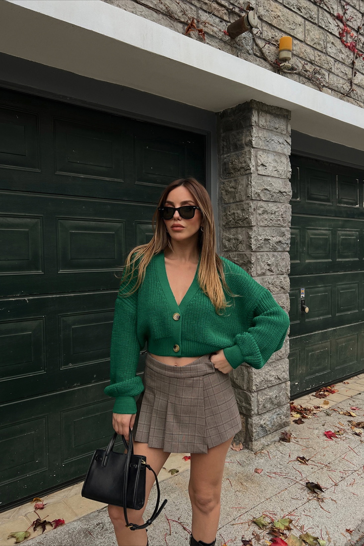 Yeşil Önü Düğmeli Triko Hırka ATE2594 - EYYO