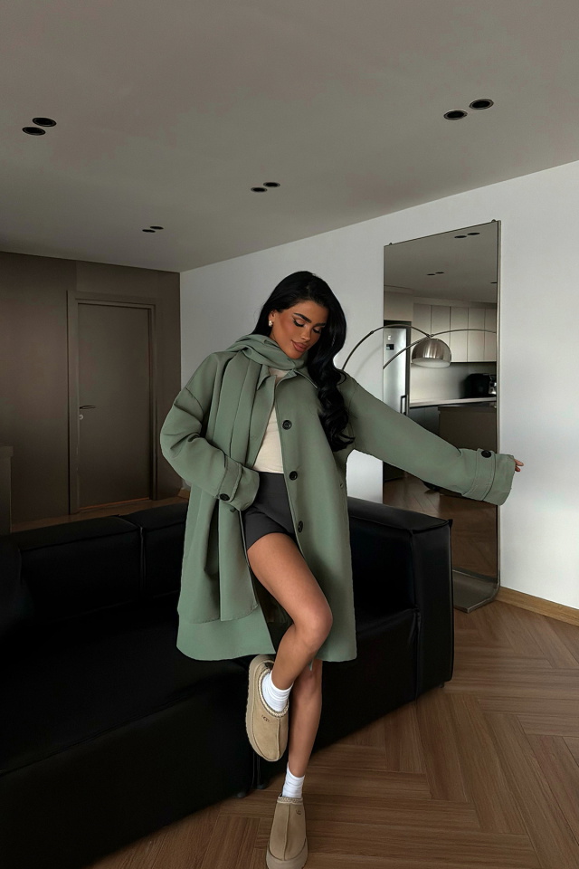 Yeşil Acler Şal Yaka Trençkot ATE-1961 - 2