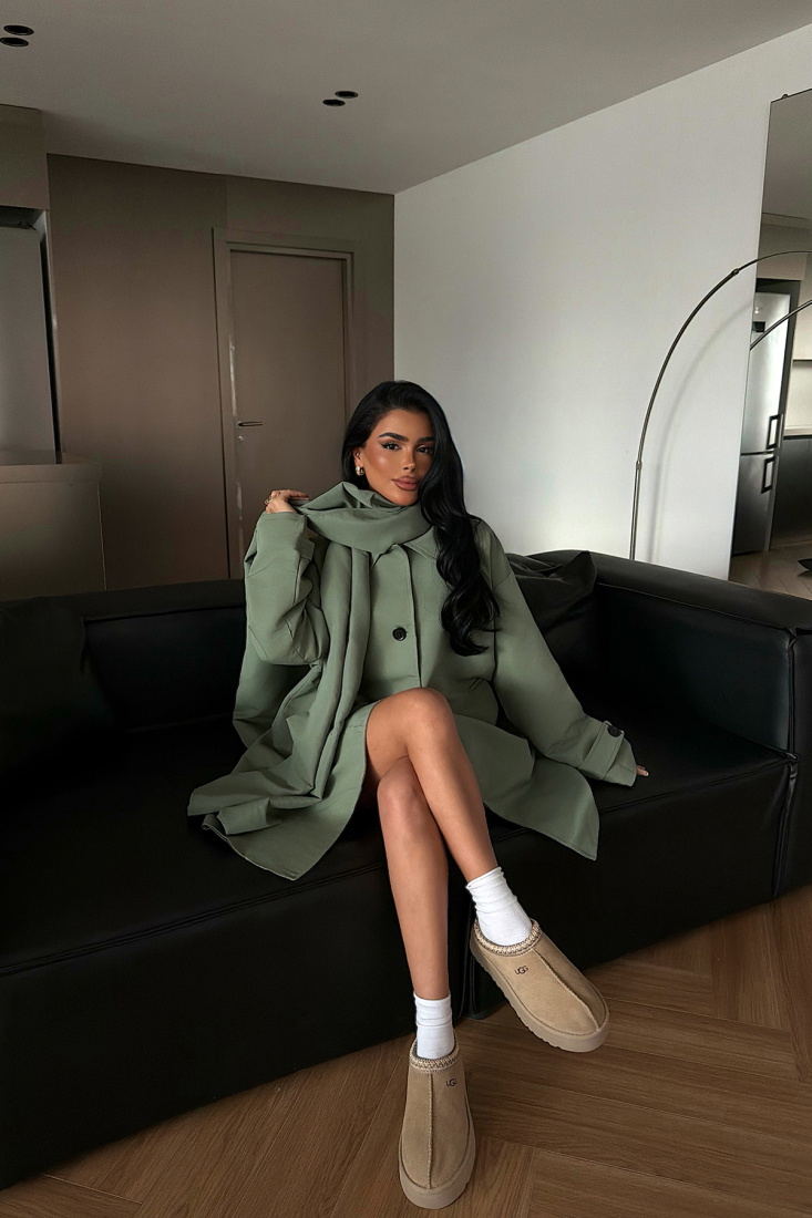 Yeşil Acler Şal Yaka Trençkot ATE-1961 - EYYO