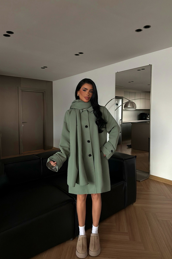 Yeşil Acler Şal Yaka Trençkot ATE-1961 - EYYO