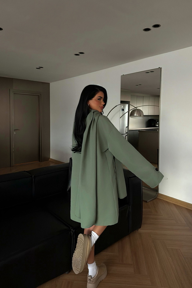 Yeşil Acler Şal Yaka Trençkot ATE-1961 - 4