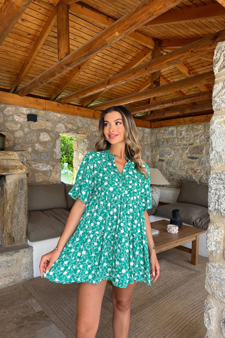 Yeşil Önü Düğmeli Mini Elbise ATE7244 - EYYO