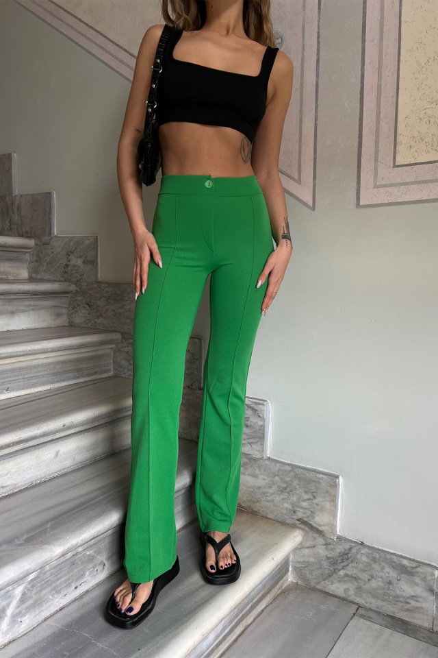 Yeşil Önü Düğmeli Bol Pantolon ATE4385 - 2