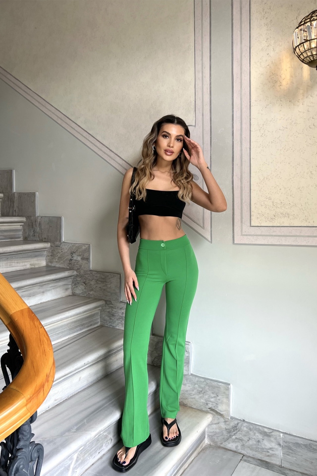 Yeşil Önü Düğmeli Bol Pantolon ATE4385 - 3