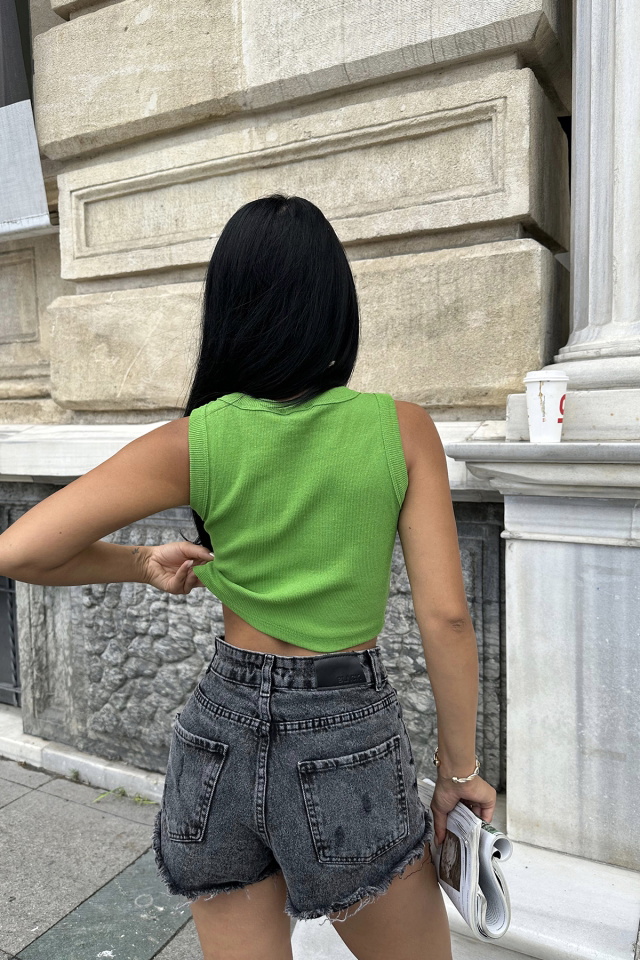 Yeşil Önü Yazılı Crop Top ATE7984 - 5