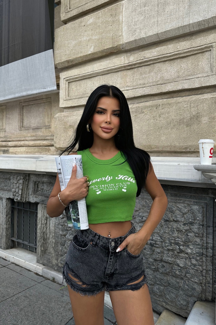 Yeşil Önü Yazılı Crop Top ATE7984 - EYYO