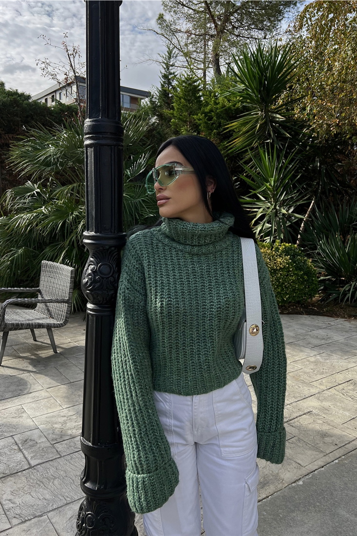 Yeşil Örme Kazak ATE2678 - EYYO