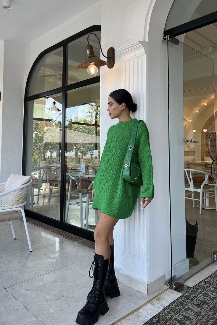 Yeşil Örme Uzun Kazak ATE2097 - DEPPOT