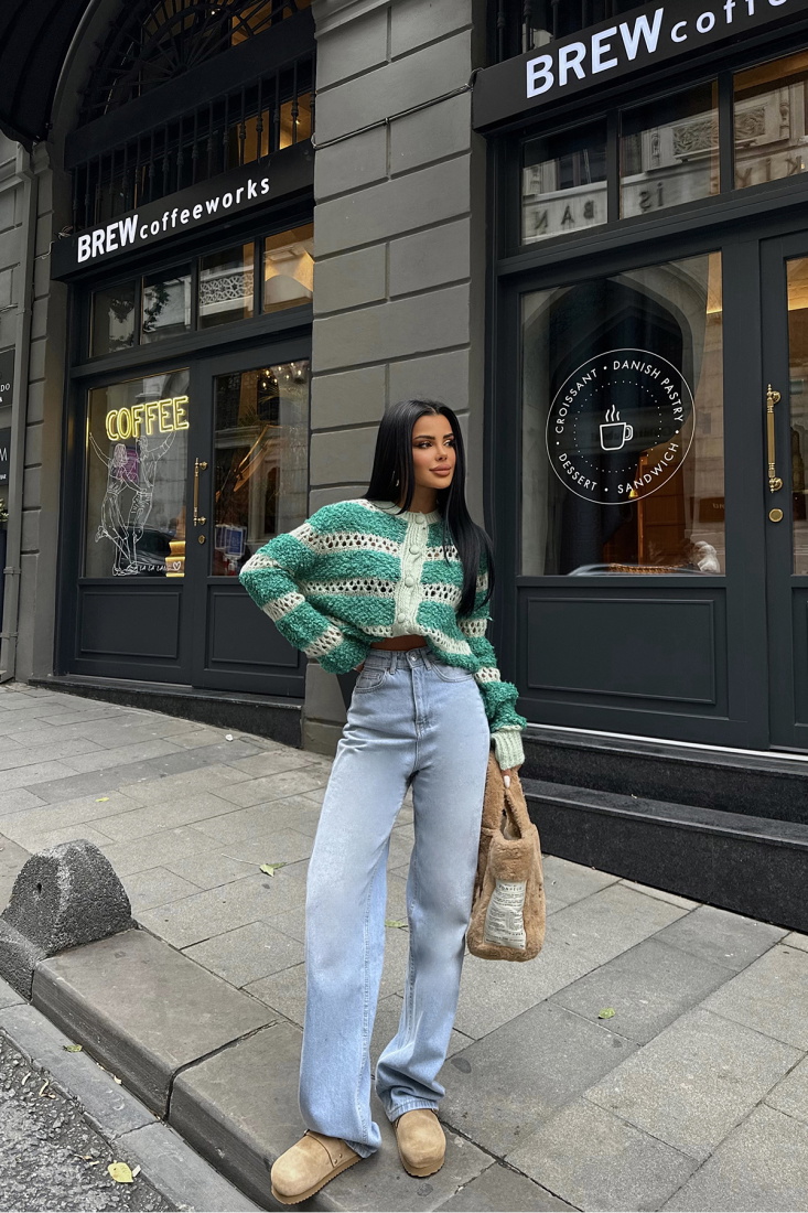 Yeşil Örme Uzun Kol Kazak ATE8444 - EYYO