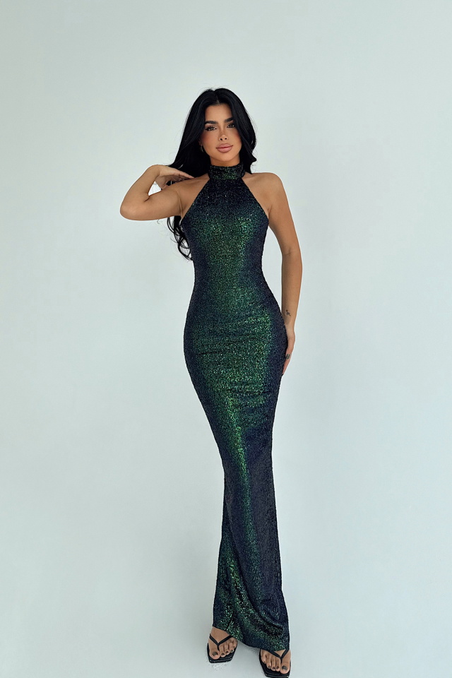 Yeşil Shion Payetli Elbise ATE-3620 