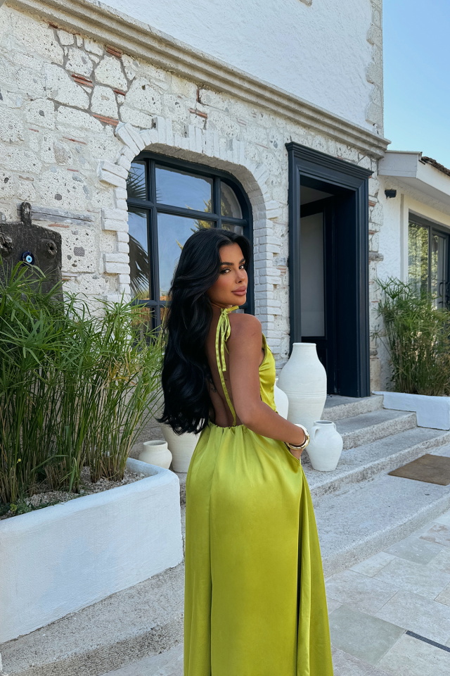 Yeşil Anais Sırt Dekolte Elbise