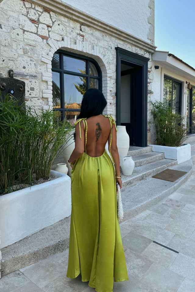 Yeşil Anais Sırt Dekolte Elbise