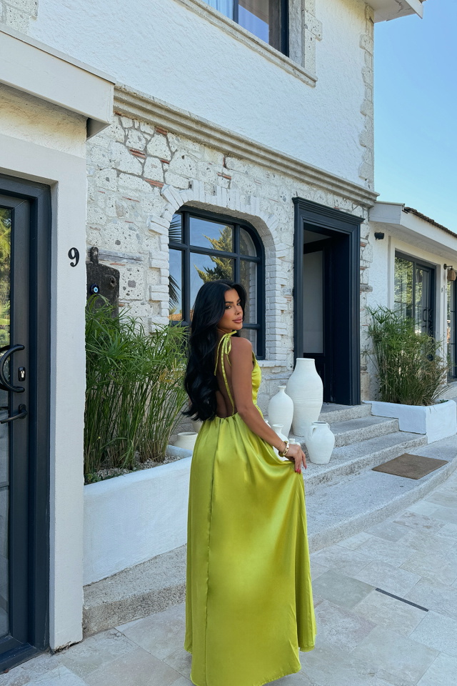 Yeşil Anais Sırt Dekolte Elbise