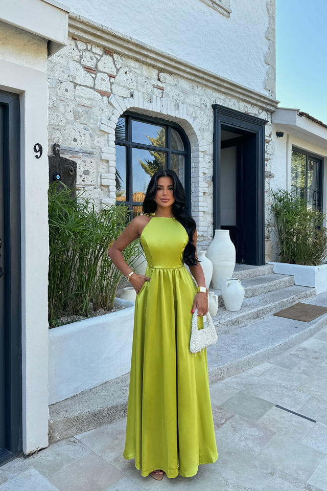 Yeşil Anais Sırt Dekolte Elbise