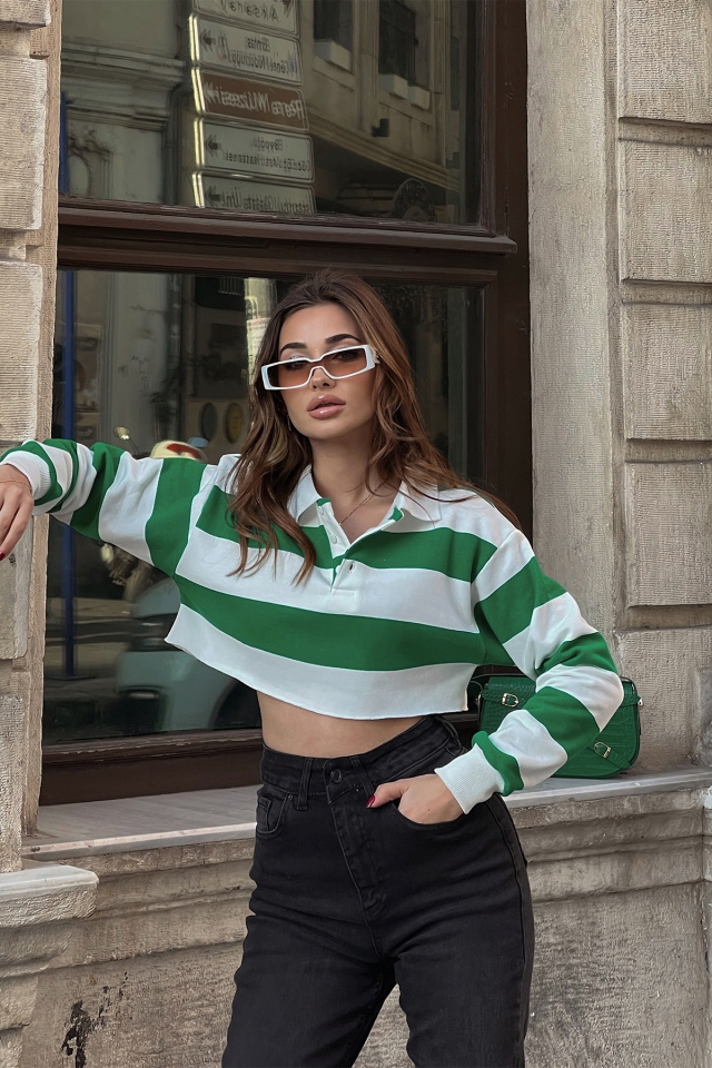 Yeşil Şerit Detay Crop Top