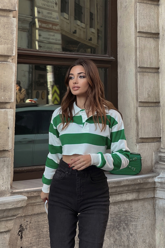 Yeşil Şerit Detay Crop Top