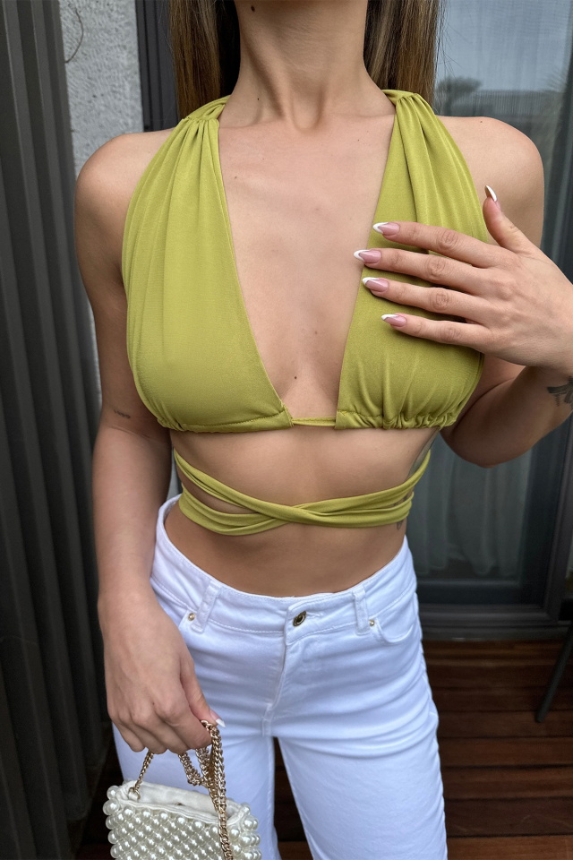 Yeşil Sırt Detay Bağlamalı Crop Top