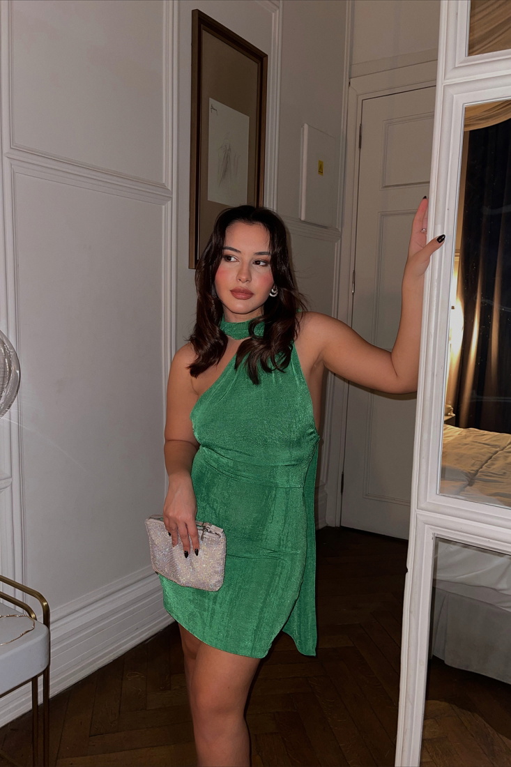 Yeşil Sırt Detay Mini Elbise ATE3549 - EYYO