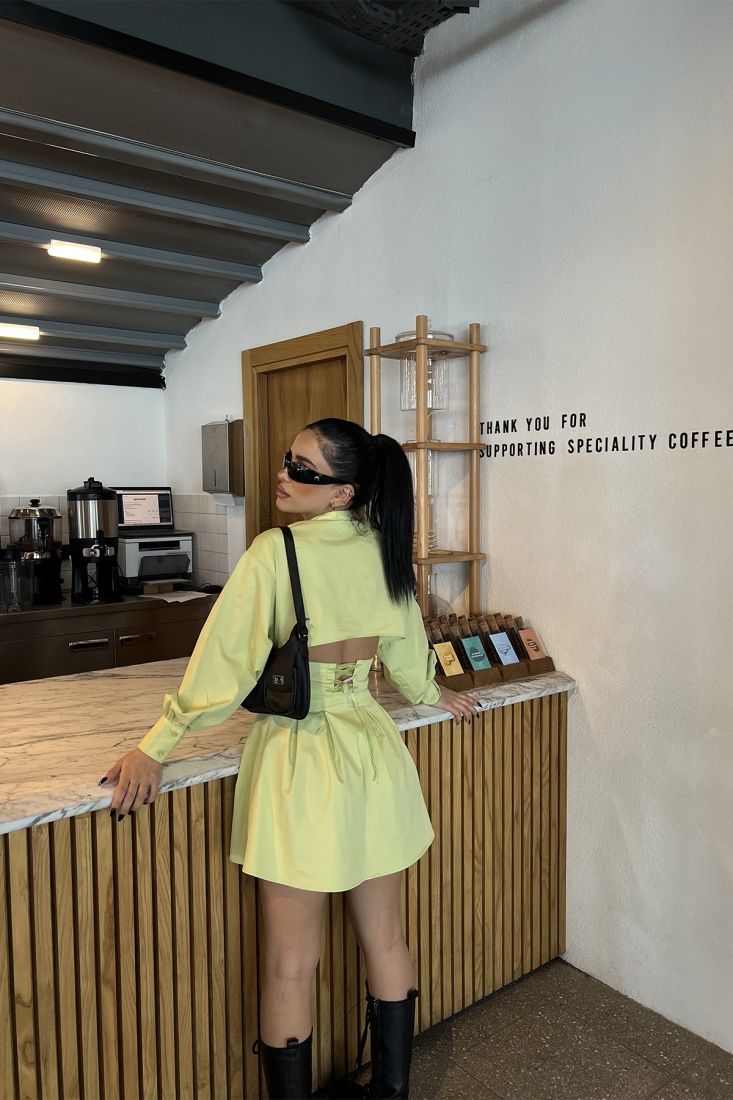 Yeşil Sırt Detay Mini Elbise ATE4161 - EYYO