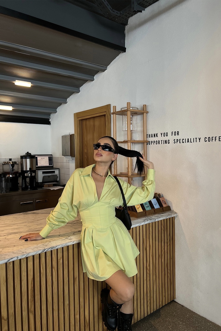 Yeşil Sırt Detay Mini Elbise ATE4161 - EYYO