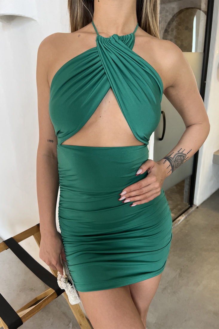 Yeşil Sırt Detay Mini Elbise ATE4571 - EYYO