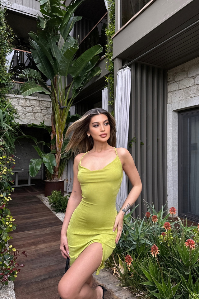 Yeşil Sırt Detay Mini Elbise ATE6133 - 4