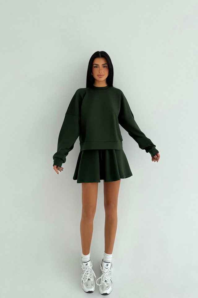 Yeşil Torque Şort Etekli Eşofman Takım ATE-3603 