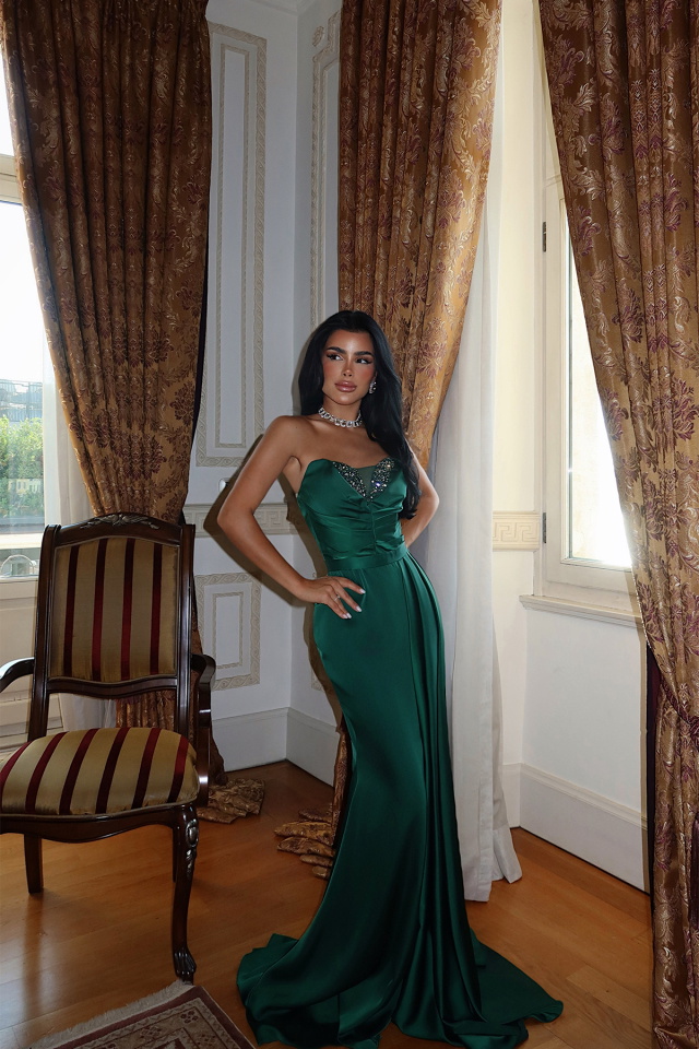 Yeşil Elodie Uzun Abiye ATE-3381 