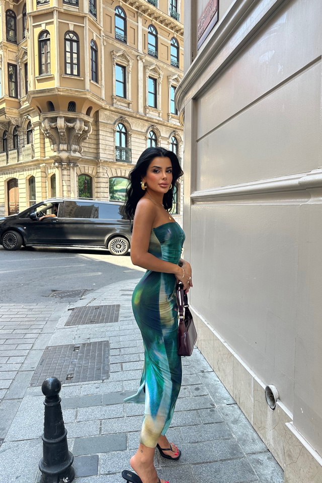 Yeşil Straplez Uzun Elbise ATE7768 - 5