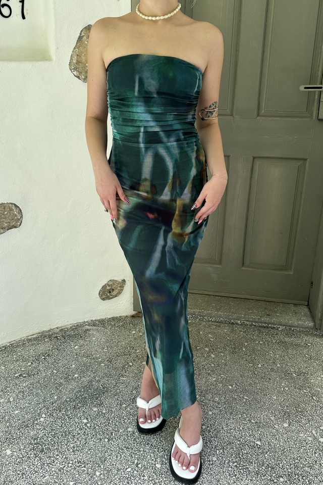 Yeşil Straplez Uzun Elbise ATE7768 - 7