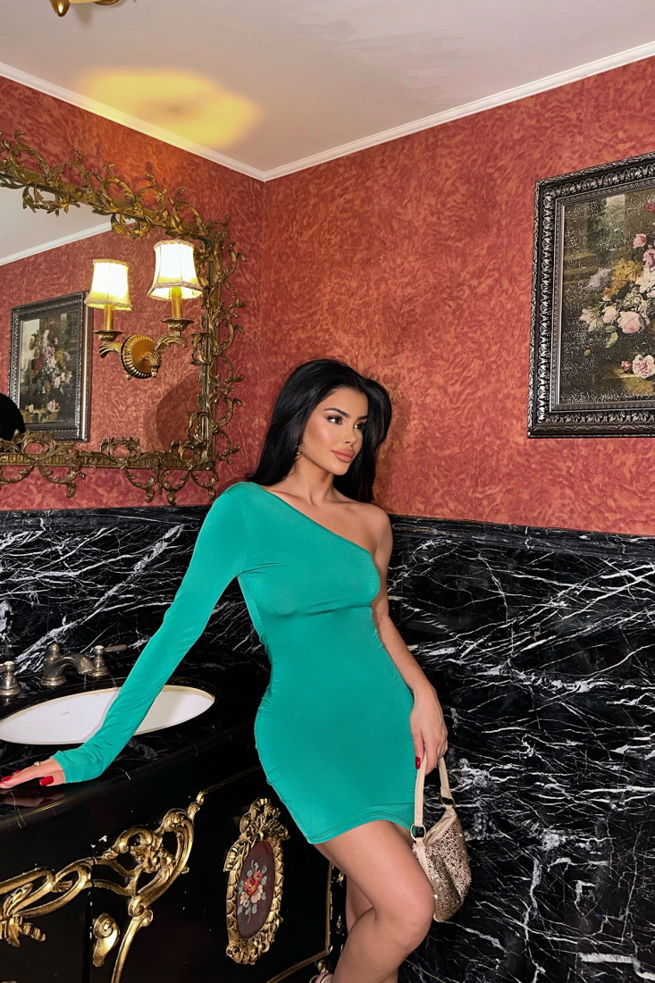 Yeşil Tek Kol Mini Elbise ATE-0838 - EYYO