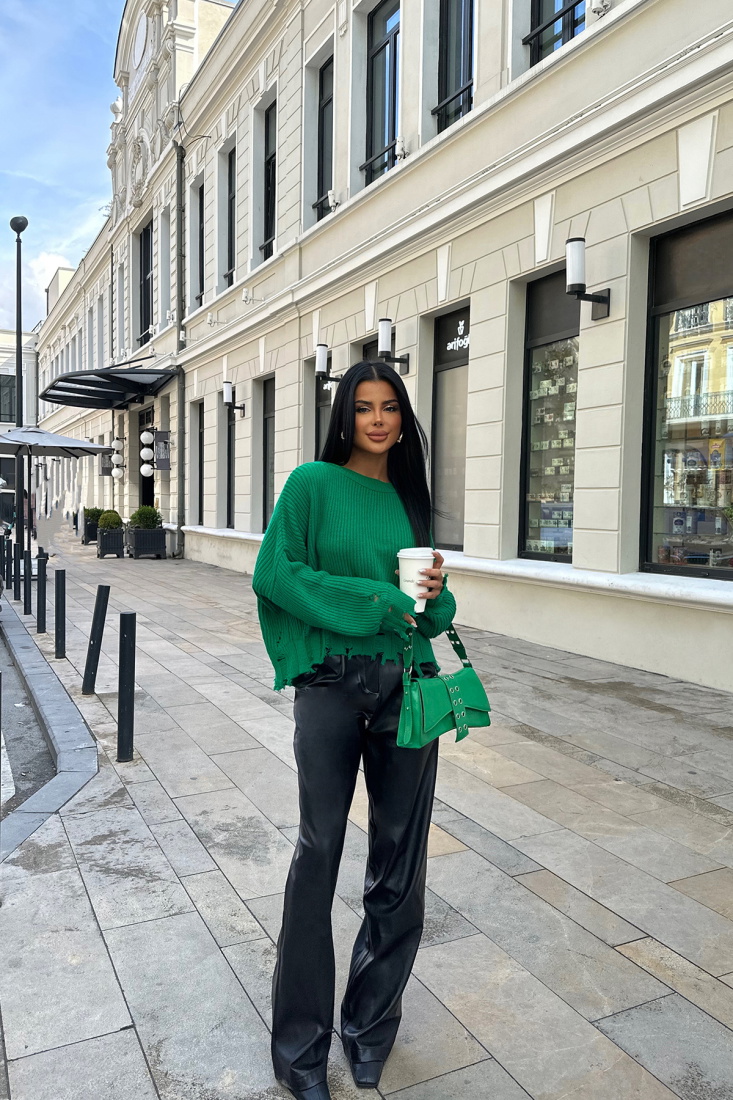 Yeşil Triko Uzun Kol Kazak ATE8378 - EYYO