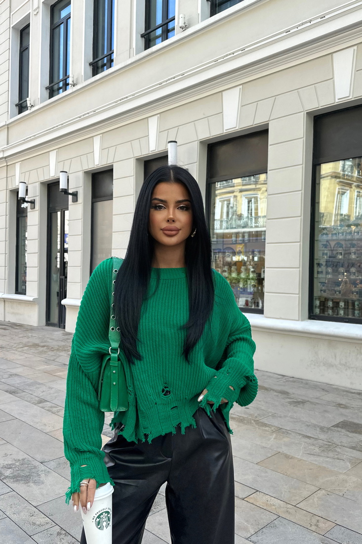 Yeşil Triko Uzun Kol Kazak ATE8378 - EYYO