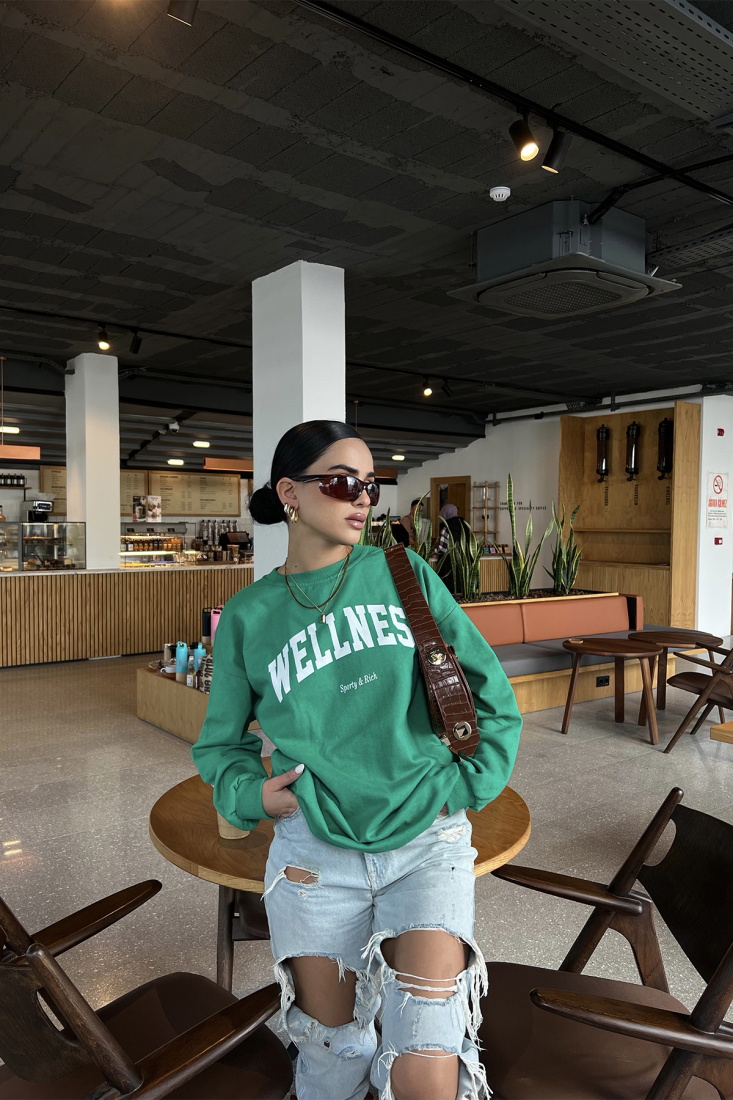 Yeşil Wellness Baskılı Sweat ATE2335 - EYYO