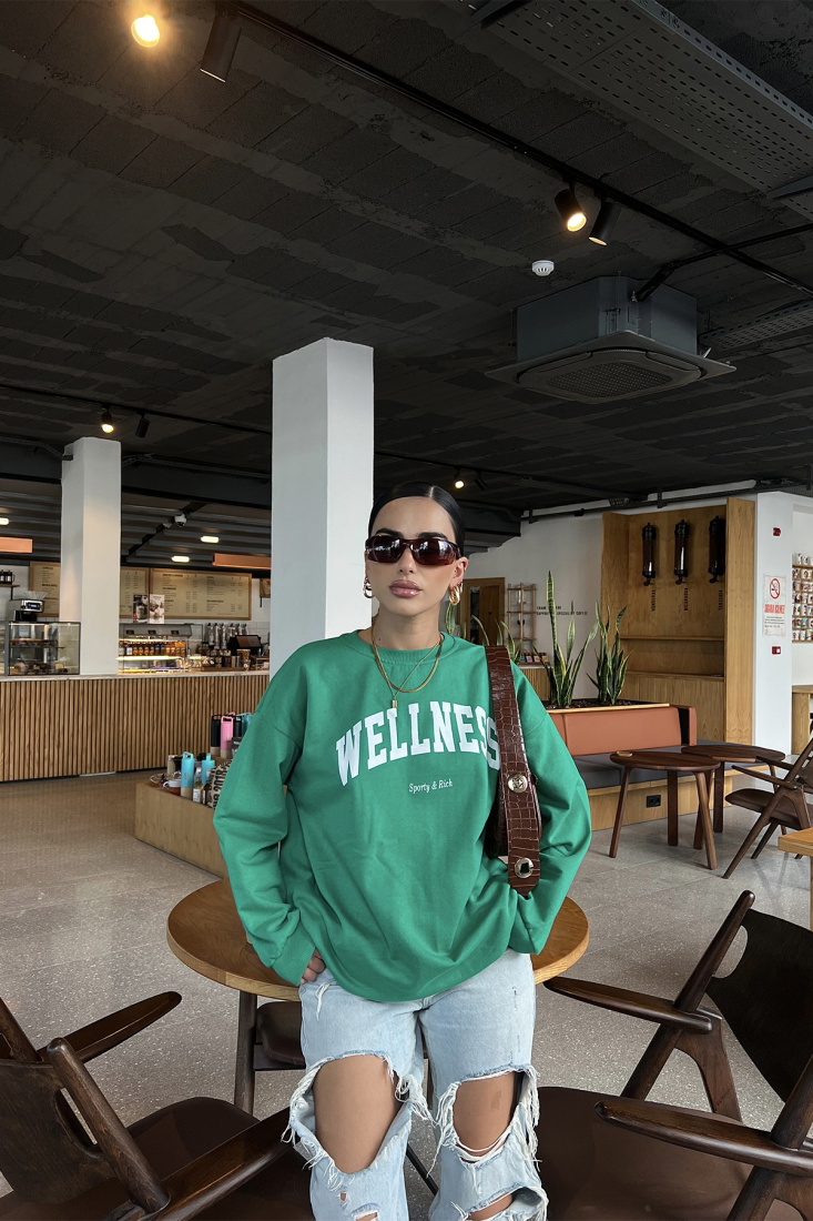 Yeşil Wellness Baskılı Sweat ATE2335 - EYYO