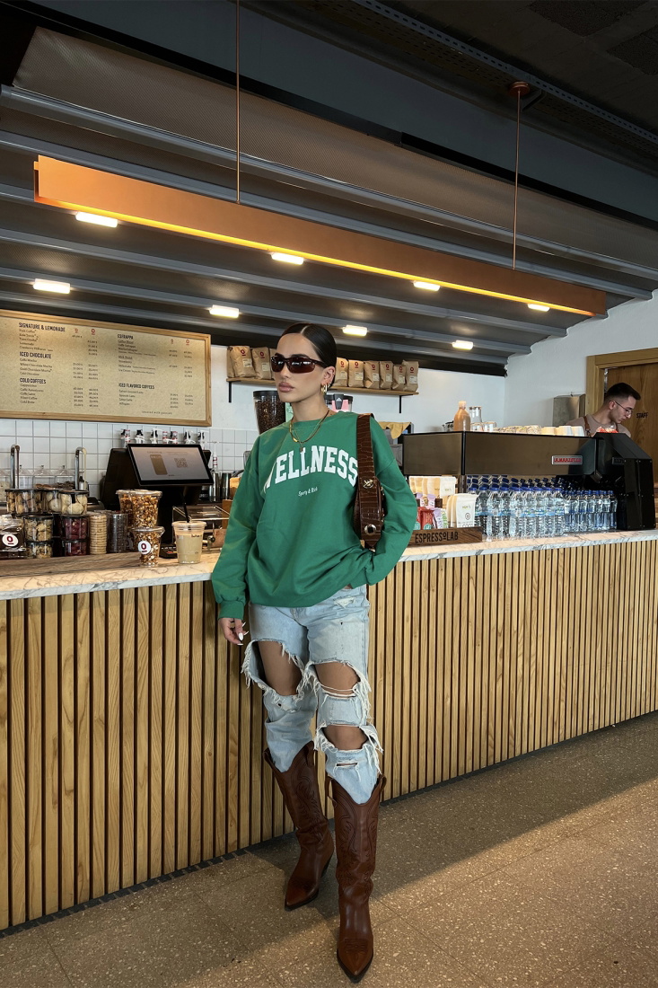 Yeşil Wellness Baskılı Sweat ATE2335 - EYYO