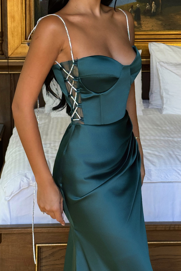 Yeşil Soliana Yırtmaç Detaylı Uzun Abiye ATE-3393 - EYYO