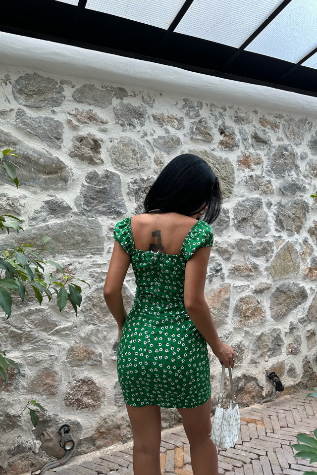 Yeşil Çiçek Desen Elbise ATE8226 - 5