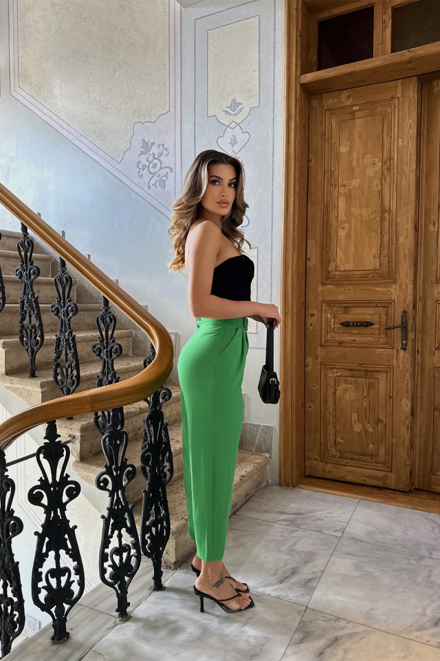 Yeşil Yüksek Bel Mom Pantolon
