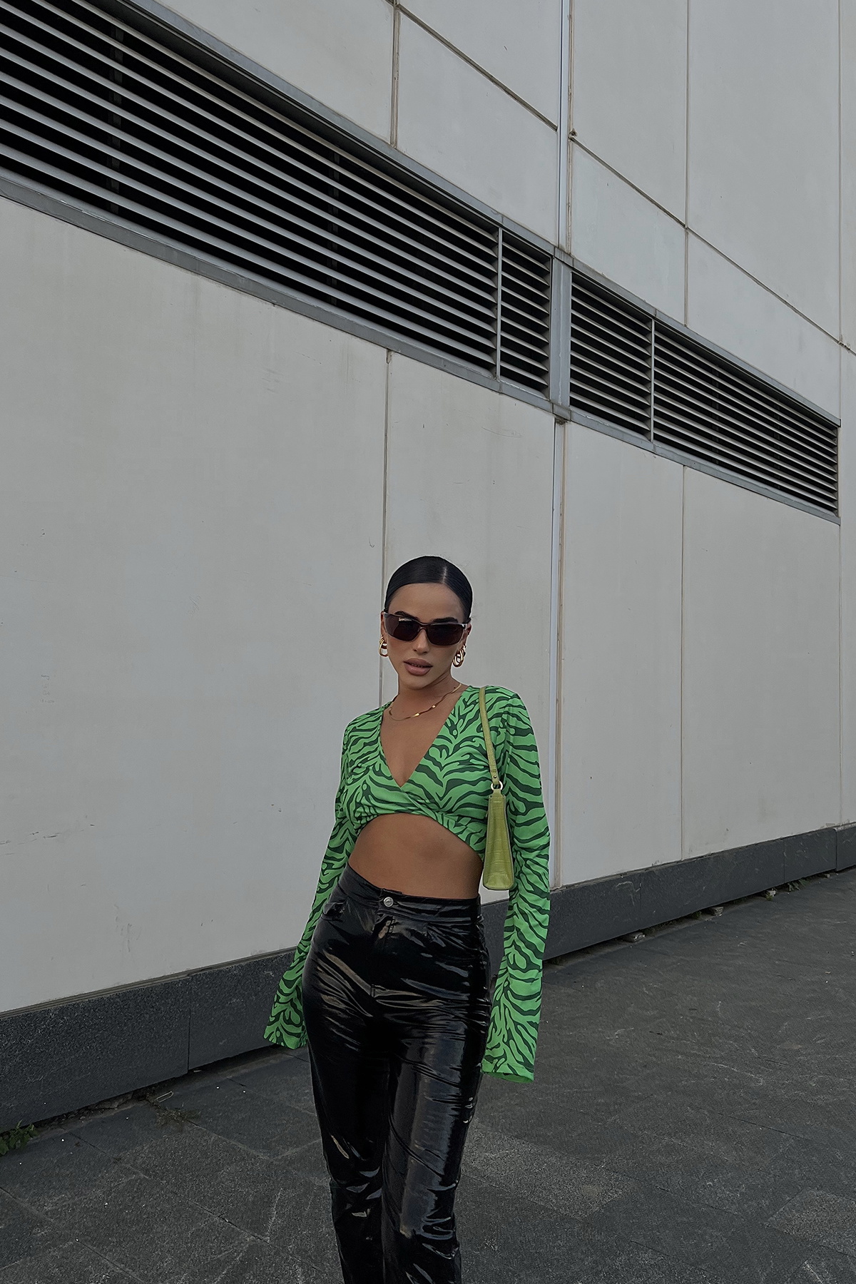 Yeşil Zebra Desen Crop Top ATE2262 - 1