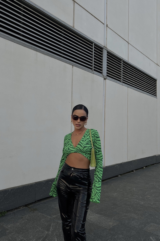 Yeşil Zebra Desen Crop Top ATE2262 -