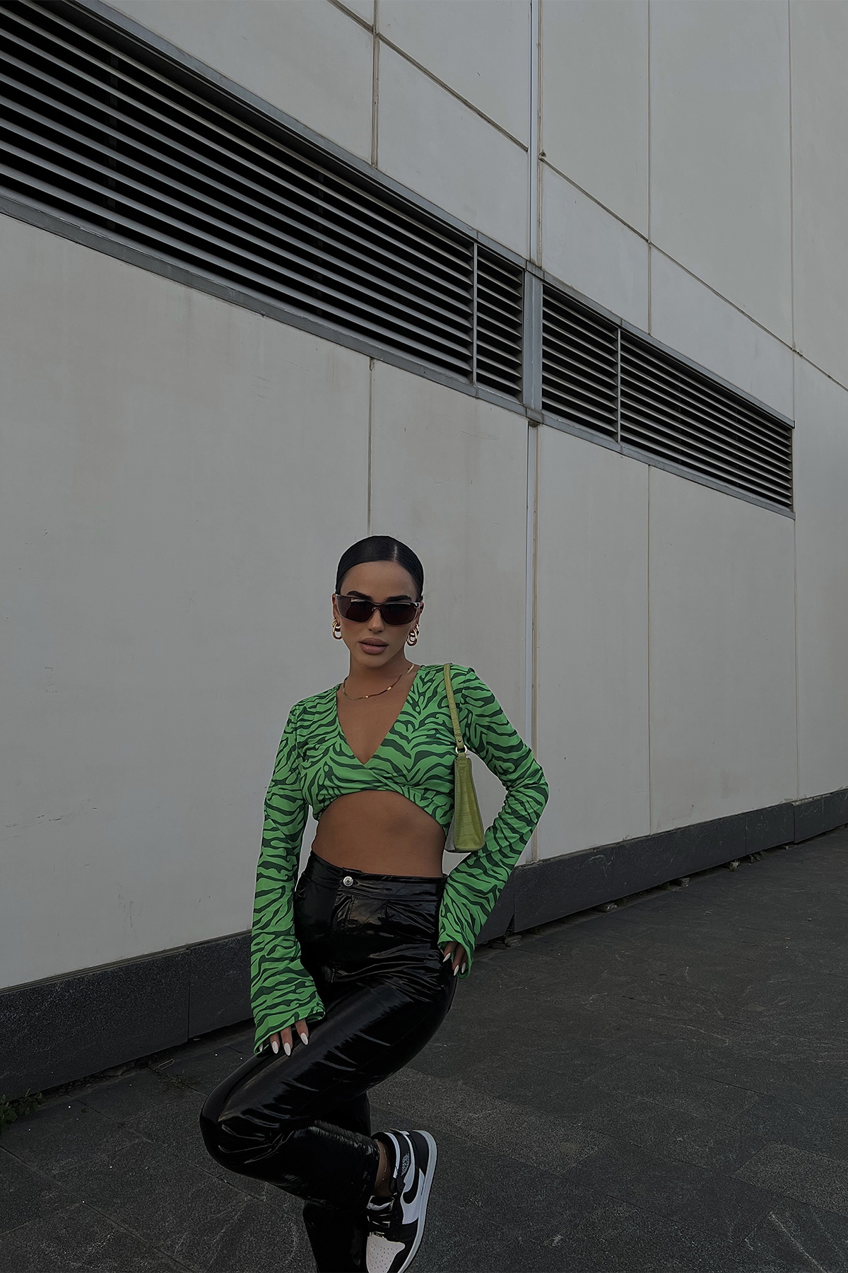 Yeşil Zebra Desen Crop Top ATE2262 - 3