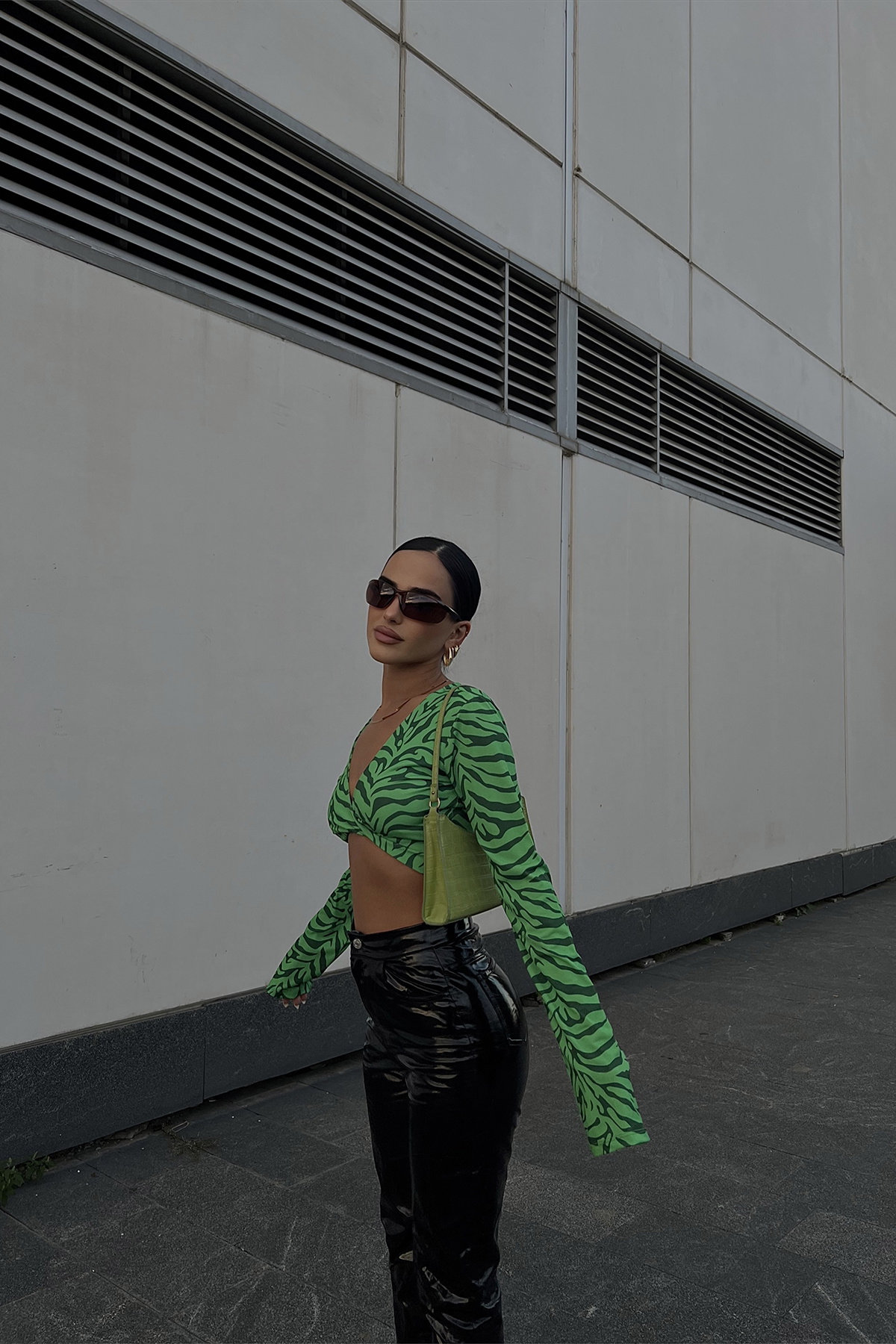 Yeşil Zebra Desen Crop Top ATE2262 - 4