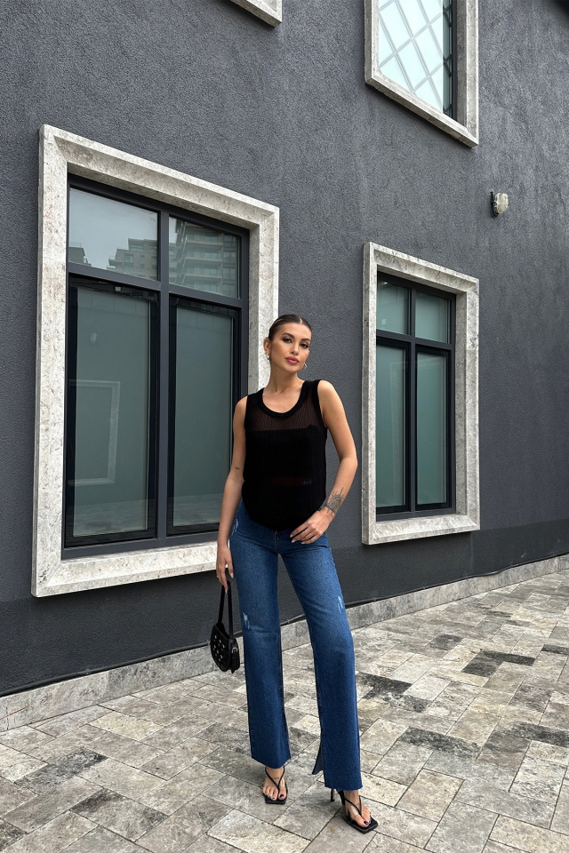 Yüksek Bel Yırtmaç Detay Pantolon