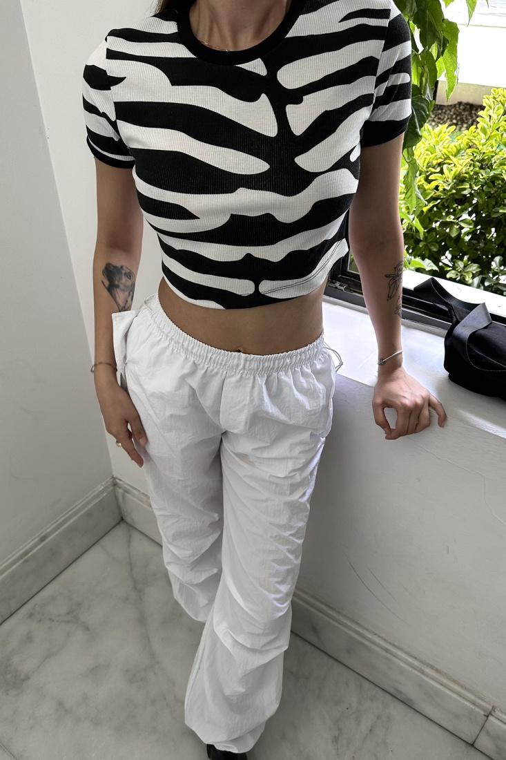 Zebra Desen Arkası Fermuarlı Crop Top ATE7314 - KTN