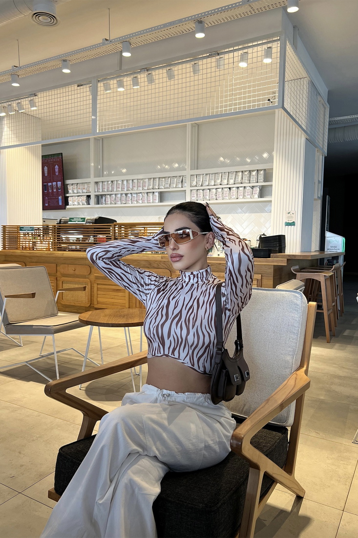 Zebra Desen Crop Top ATE4004 - EYYO