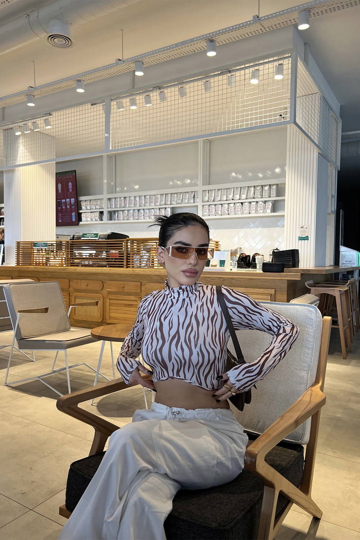 Zebra Desen Crop Top ATE4004 - EYYO